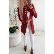 Elegant Ladies' Plain Long Sleeve Stand Collar Button Down Fitted Long Jacket