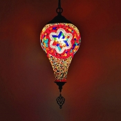 Traditional Ice Cream Shaped Pendant 1 Bulb White/Red/Yellow Stained Glass Hanging Ceiling Lamp