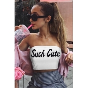 Trendy Street Womens Sleeveless Strapless Letter SUCH CUTE Printed Plain Cropped Tube