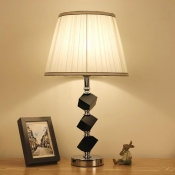 Modern Geometric Desk Light Cut Crystal 1 Bulb Table Lamp in White with Fabric Shade