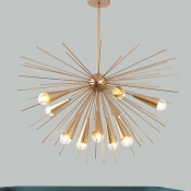Modernist Sea Urchin Chandelier Lighting Metallic 10-Bulb Living Room Ceiling Pendant Lamp in Brass