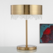 1 Head Living Room Desk Light Modern Gold Night Table Lamp with Drum Metal Shade