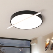 Black Drum Flush Mount Modernist LED Acrylic Flush Light Fixture in White/Warm Light, 16