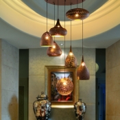 Geometric Restaurant Cluster Pendant Traditional Metal 7 Bulbs Black/Silver/Brass Suspension Light