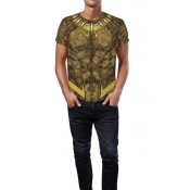 Stylish Guys Short Sleeve Crew Neck Black Panther 3D Printed Relaxed Fit T Shirt in Gold