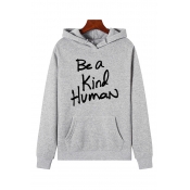 Fashion Long Sleeve BE A KIND HUMAN Letter Print Pouch Pocket Loose Hoodie for Women