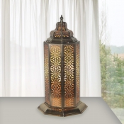 Hollow Metal Night Table Lighting Vintage 1 Light Living Room Nightstand Lamp in Bronze