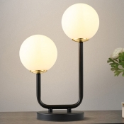 2 Bulbs Living Room Table Light Modern Black Small Desk Lamp with Sphere White Glass Shade