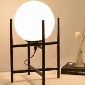 Contemporary 1 Bulb Desk Lamp Black/Gold Spherical Reading Book Light with White Glass Shade