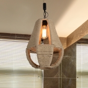 Farmhouse Pear Shape Hanging Lighting 1-Head Rope Ceiling Pendant Lamp in Beige for Restaurant