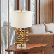 Contemporary 1 Head Reading Light Gold Tapered Drum Small Desk Lamp with Fabric Shade