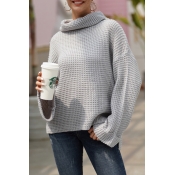 Fashionable Ladies' Street Long Sleeve Turtle Neck Waffle Knitted Oversize Plain Sweater Top