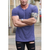 Casual Trendy Fitness Short Sleeve Round Neck Logo Print Knitted Slim Fitted T Shirt
