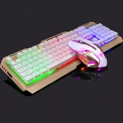 V1 USB Wired Waterproof Multicolor Backlit Gaming Keyboard, White/Black/Silver