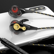 Kk80 Dual Speaker Earphone Dual Dynamic Earphone Remote Control Game Headset with Microphone, Black/White/Red