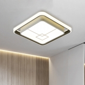 Simple LED Flush Mounted Light Fixture White Square Flush Ceiling Lamp with Acrylic Shade in Warm/White Light