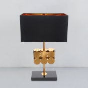 Metal Rectangle Nightstand Lamp Minimal 1 Bulb Night Lighting in Black for Bedroom