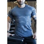 Gym Boys Short Sleeve Crew Neck Geo Pirnted Stretchy Slim Fitted Tee Top