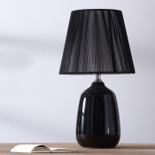 Fabric Cone Table Light Modernist 1-Head Table Lamp with Ceramic Base in White/Black for Bedroom