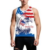 Sexy Casual Sleeveless Round Neck Eagle Flag Print Letter 4TH OF JULY Graphic Slim Fit Tank Top in White