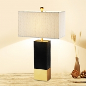 Rectangular Night Light Luxurious Fabric 1-Head Black Table Lamp with Metal Base for Dining Table