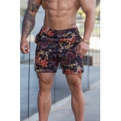 Stylish Muscle Guys Streetwear Drawstring Waist Floral Allover Printed Loose Fit Shorts
