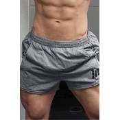 Mens Training Elastic Waist Letter IN Print Contrast Piped Slim Fit Shorts