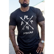 Hip Hop Street Mens Short Sleeve Round Neck Letter ACADEMY Pattern Slim Fitted T-Shirt
