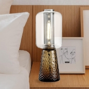 Trapezoid Table Light Post Modern Smoke Gray/Cognac Water Glass 1 Head Bedroom Plug-In Desk Lamp with Cylinder Shade