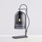 Elongated Dome Night Lamp Simplicity Stylish Gray Glass 1 Light Bedroom Table Light