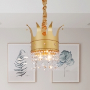 Metal Crown-Like Pendant Chandelier Kids 2/4/5 Bulbs Gold Finish Hanging Light Kit with Crystal Accent