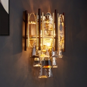 2 Lights Wall Sconce Vintage Half Drum K9 Crystal Wall Mounted Lamp with Cone Drops in Black-Gold