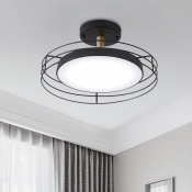 White/Black/Gold Round Semi Mount Lighting Nordic LED Metal Close to Ceiling Lamp with Frame for Bedroom