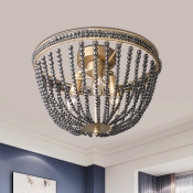 Black Crystal Beaded Ceiling Light Modernism 3 Heads Bedroom Semi Flush Mount in Gold
