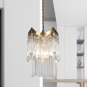 1 Bulb Pendulum Light Retro Style 2-Tier Beveled K9 Crystal Rod Hanging Lamp in Brass