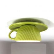 Blue/Green Finish Coffee Cup Flush Lighting Macaron 1 Light Ceramics LED Ceiling Mounted Lamp