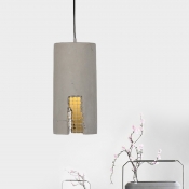 Cement Grey Pendant Light Cylinder/Dome 1-Light Industrial-Style Hanging Ceiling Lamp