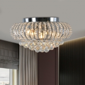 3 Lights Flush Mount Lamp Industrial Oval Crystal Ball Ceiling Light Fixture in Chrome