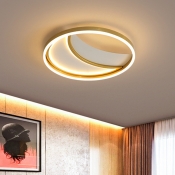 Acrylic Moon Shaped Flush Mount Lighting Cartoon Style LED Gold Close to Ceiling Lamp