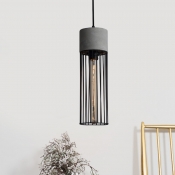 Iron Tube Cage Hanging Light Kit Industrial 1 Light Coffee House Cement Pendant in Black