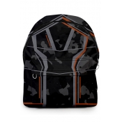 Casual Fashionable Campus Camo Geometric Patterned Backpack in Black
