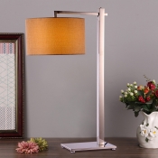 Straight Stainless Steel Table Light Traditional 1 Bulb Bedroom Nightstand Lamp with Brown Round Fabric Lampshade