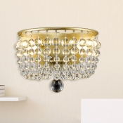 Crystal Orb Basket Wall Lamp Traditional 2 Bulbs Living Room Wall Sconce Lighting in Gold