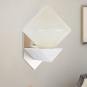 Triangle Marble Wall Light Modern 1 Bulb White Wall Mount Sconce with Diamond Opal Glass Shade