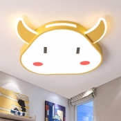 Contemporary LED Ceiling Light Fixtures Yellow Calf Flush Mount with Acrylic Shade for Nursery in Warm/White Light