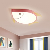 Fish-Shape Flush Ceiling Lighting Cartoon Acrylic LED Bedroom Flush Lamp Fixture in White/Pink/Blue