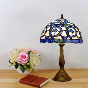 Bowl Shaped Nightstand Light Victorian Stained Glass 1-Bulb Bronze Finish Table Lamp