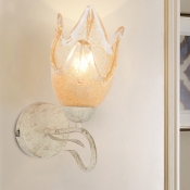 Flower Frosted Glass Wall Lighting Vintage 1 Bulb Living Room Sconce Wall Light in White