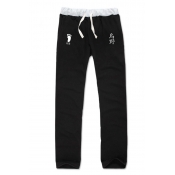 Casual Guys Japanese Letter Footprint Graphic Contrasted Drawstring Waist Long Length Relaxed Straight Sweatpants