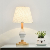 Modernism Single Night Table Light with Fabric Shade White Barrel Nightstand Lamp